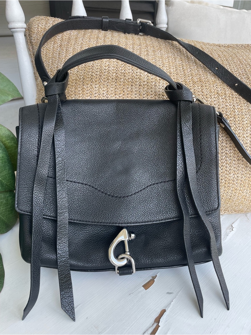 REBECCA MINKOFF Stella Mini Shoulder Satchel OR Backpack, Black Pebbled Leather